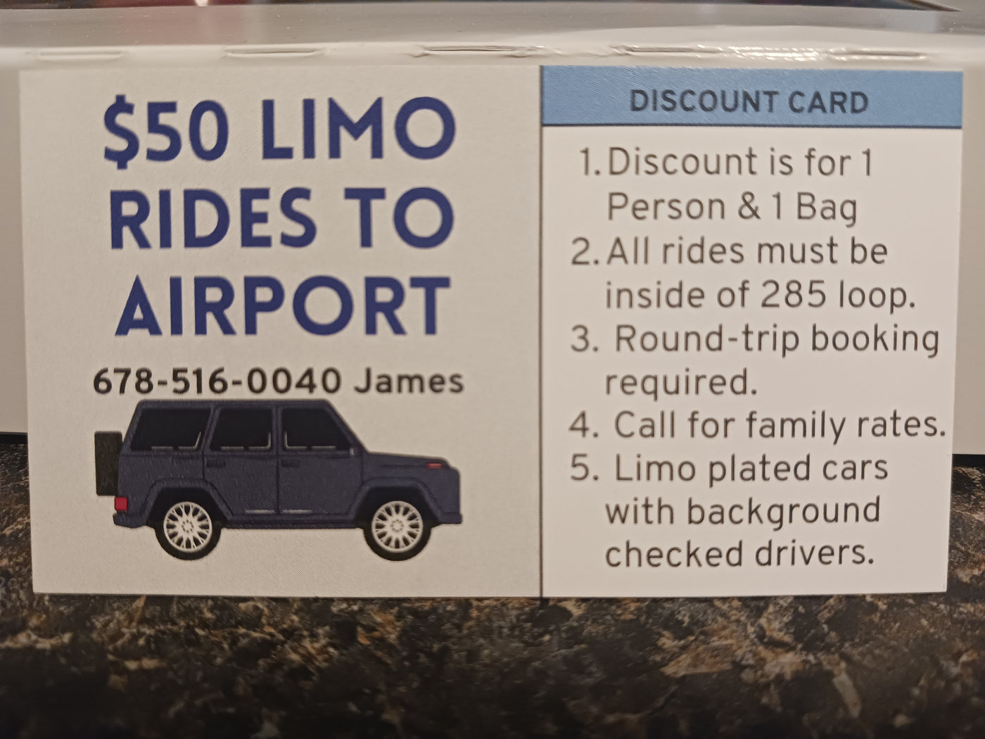 $50 Black Car (Limo) to/from Atlanta Airport